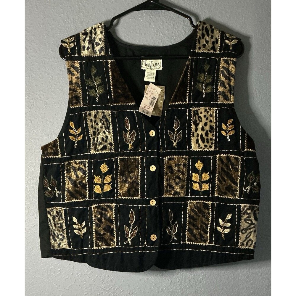 Vintage Tantrums Animal Print Patchwork Vest Women’s Large Teacher Core Boho NWT
